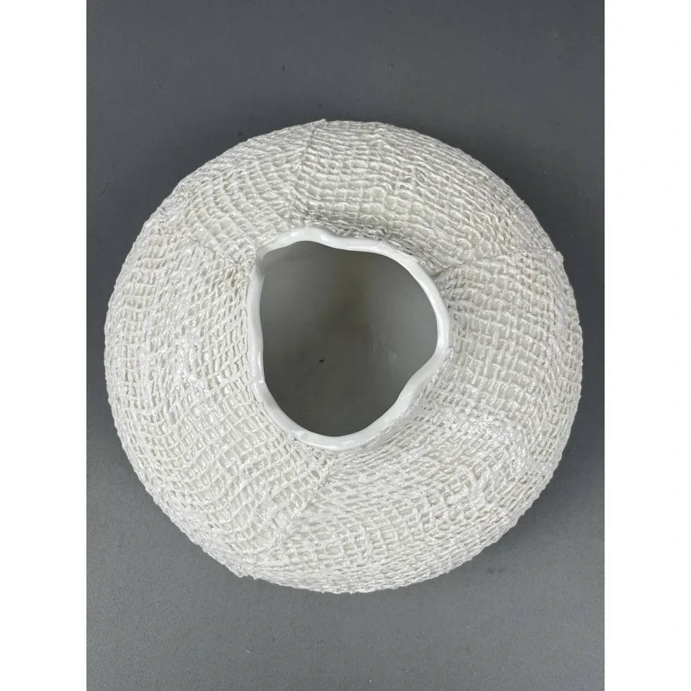 Crate & Barrel Kerr Vase White Ceramic 10 in Diameter Textured Product#‎ 198-722